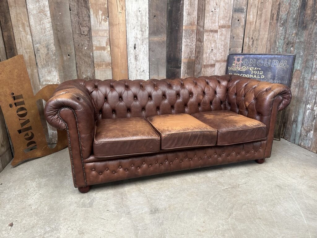 Vintage Brown Leather Chesterfield 3 Seater Sofa Chair - Belvoir ...