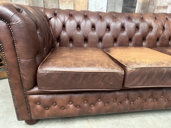 Vintage Brown Leather Chesterfield 3 Seater Sofa Chair - Belvoir ...