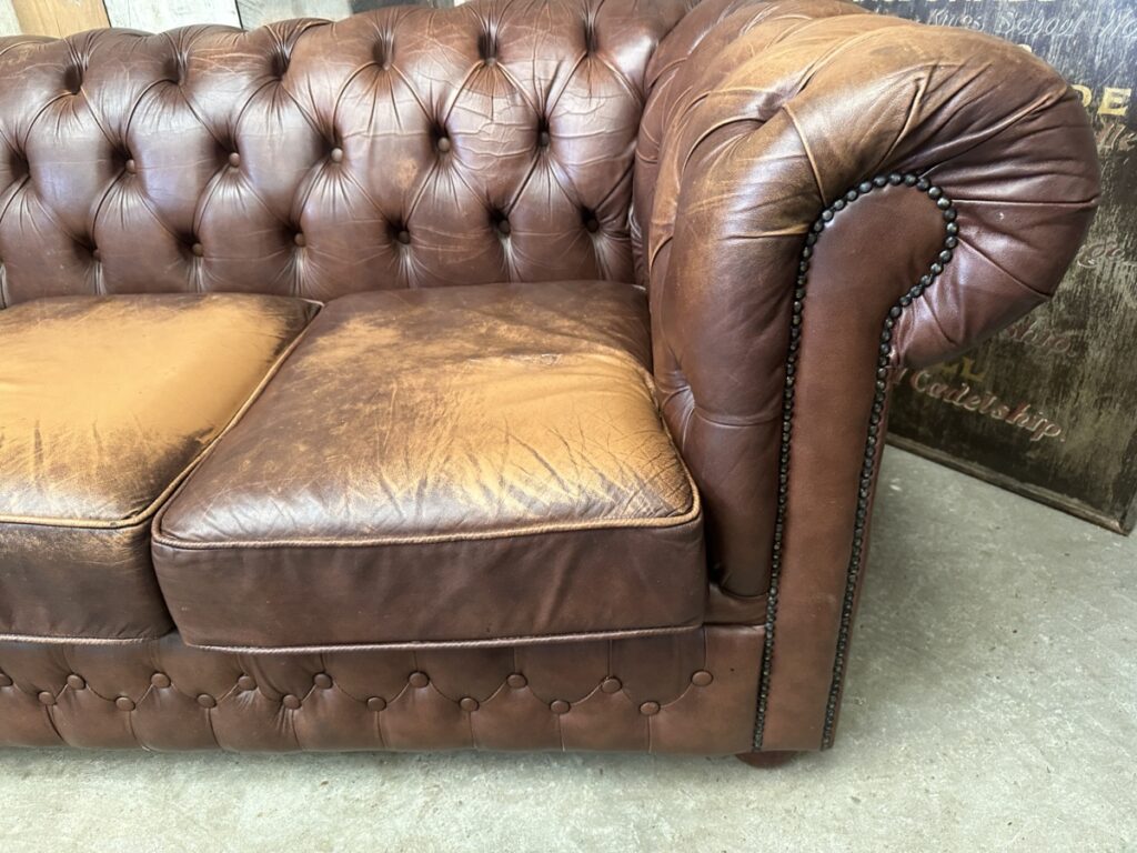 Vintage Brown Leather Chesterfield 3 Seater Sofa Chair - Belvoir ...