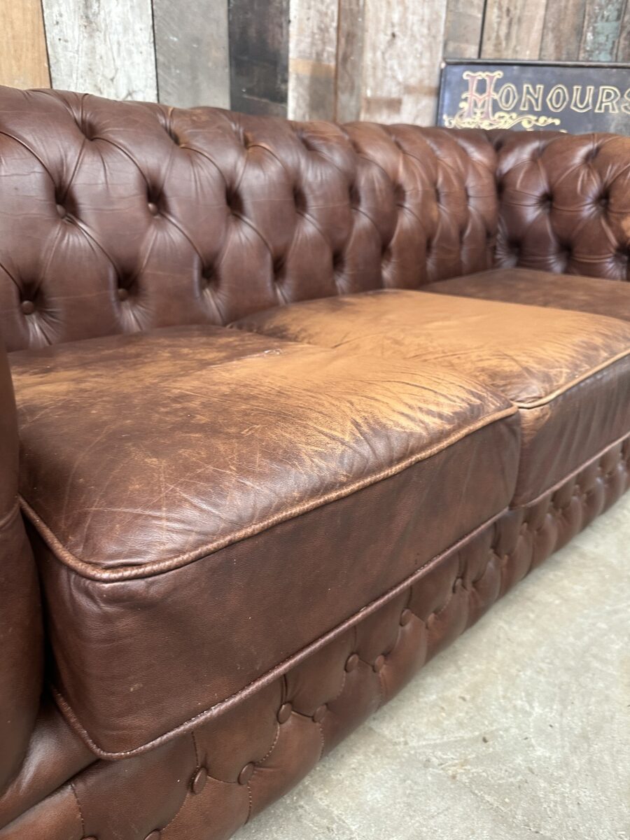 Vintage Brown Leather Chesterfield 3 Seater Sofa Chair - Belvoir ...