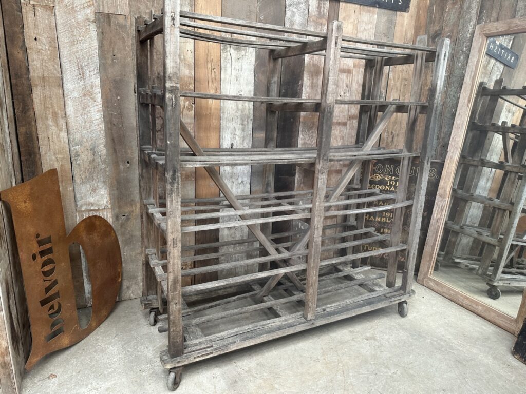 Factory Rack Frame Vintage Antique French Large Pine Baker's Rack Shop Retail Display Industrial ...