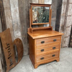 Antique Satin Walnut Edwardian Dressing Table Chest of Drawers, c 1920