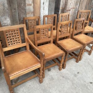 Mouseman Oak and Leather Dining Chairs