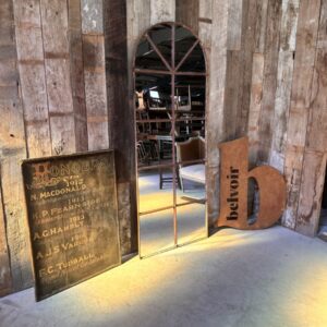 French 19th Century Industrial Large Arched Floor Wall Mirror