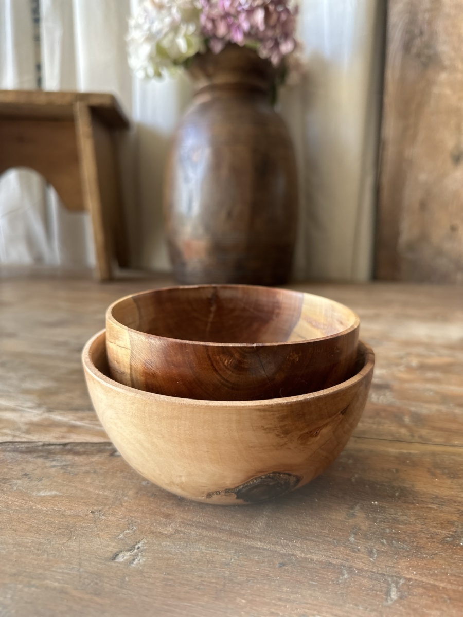Set of 2 Handmade Wooden Bowls Belvoir Antiques antiques and
