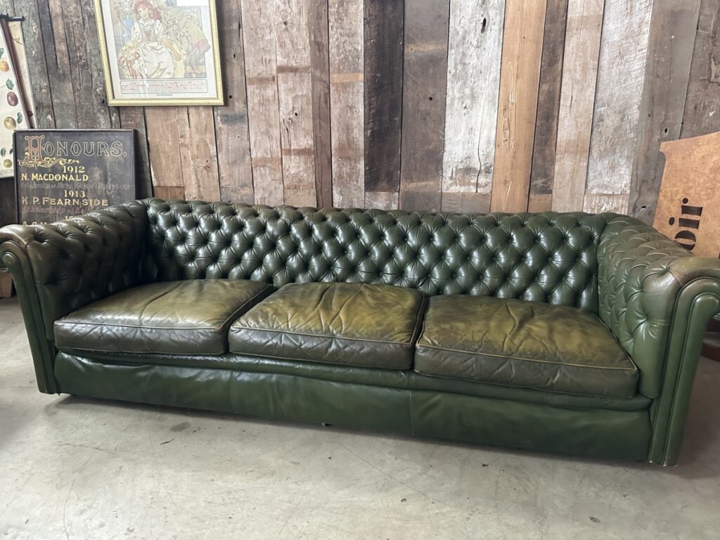 Vintage Large Three Seater Green Leather Chesterfield Sofa - Belvoir ...