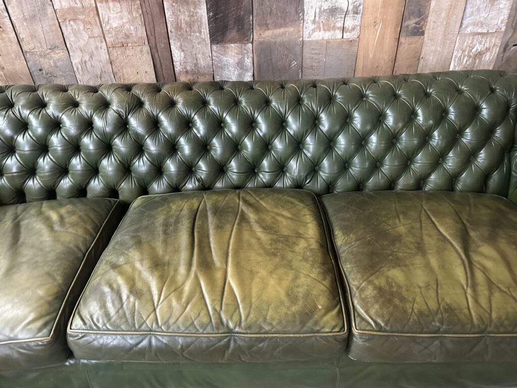 Vintage Large Three Seater Green Leather Chesterfield Sofa - Belvoir ...