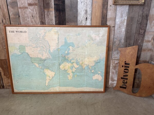 Vintage Large Oak Framed Educational World Map