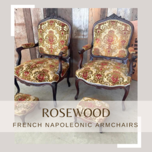 French Napoleonic Rosewood Fauteuils Armchairs
