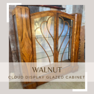 Antique Art Deco Walnut Cloud Display Glazed Cabinet 