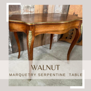  Inland marquetry serpentine oak framed walnut table