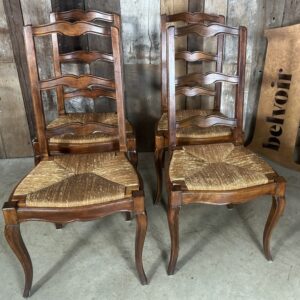 Four French Van Gogh Rush Seated Dining Chairs