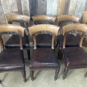 Set Six William IV Walnut Leather Dining Chairs
