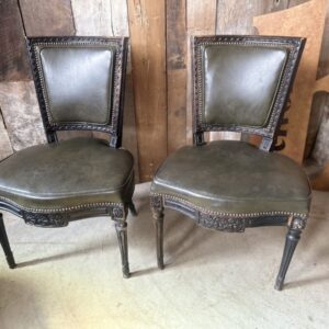 Pair French Second Empire Leather Salon Dining Hall Chairs
