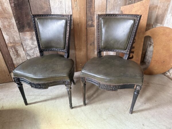 Pair French Second Empire Leather Salon Dining Hall Chairs