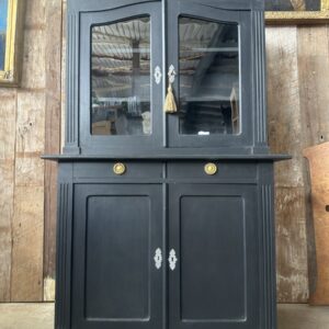 French Painted Pine Dark Blue Glazed Housekeeper Cupboard