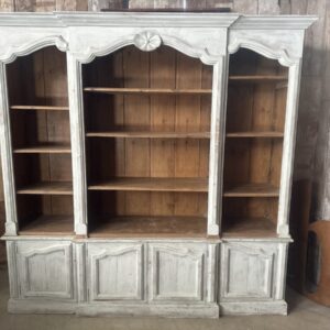French Pine Painted Open Breakfront Bookcase