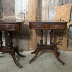 Vintage Pair Mahogany Sheraton Revival Lamp Tables