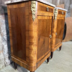 Pair French Walnut Second Empire Bedside Marble Top Nightstand Tables